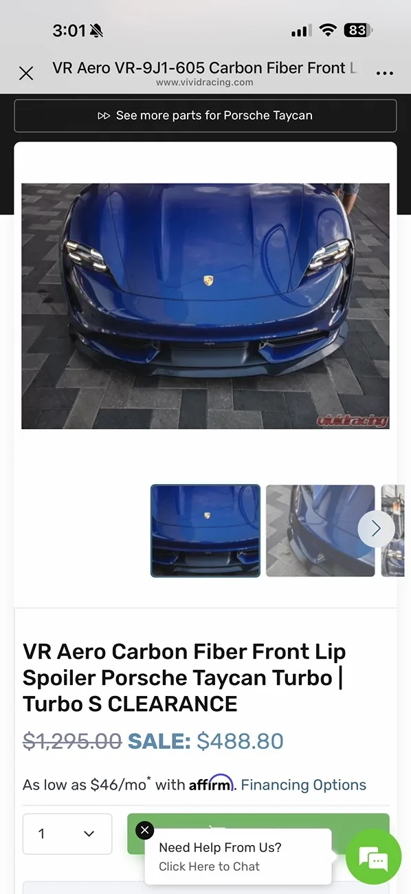 Porsche Taycan Selling VR Style front lip IMG_3376