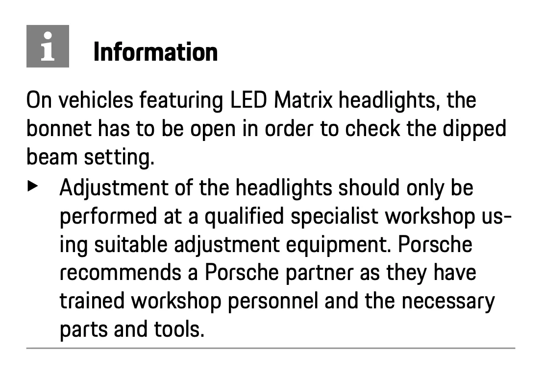 Porsche Taycan DIY headlight up/down adjustment manual-not