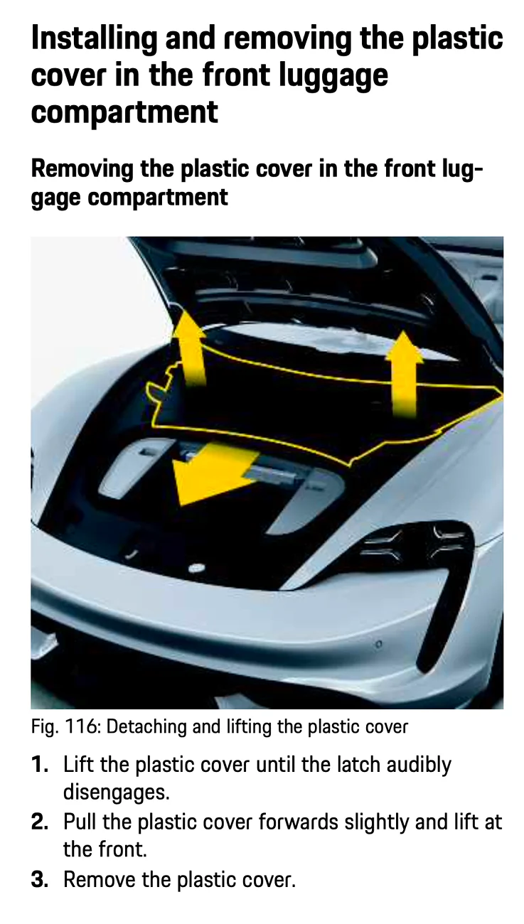 Porsche Taycan DIY headlight up/down adjustment manual-cover-removal