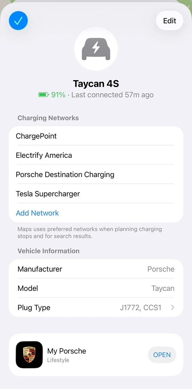 Porsche Taycan Apple Map EV Routing not getting enabled IMG_9278