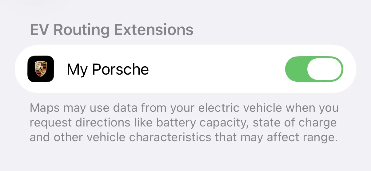 Porsche Taycan Apple Map EV Routing not getting enabled 1767728939041-ja