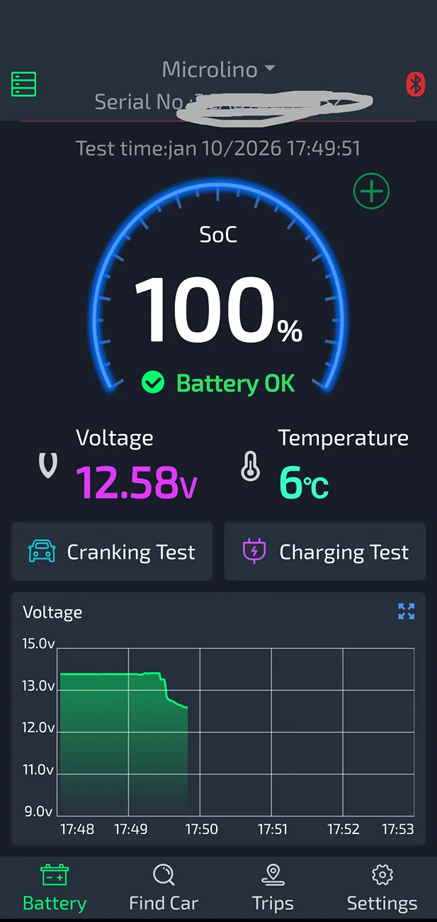 Porsche Taycan Keep track of your 12V battery with the Ancel BM200 Screenshot_20260110-180517