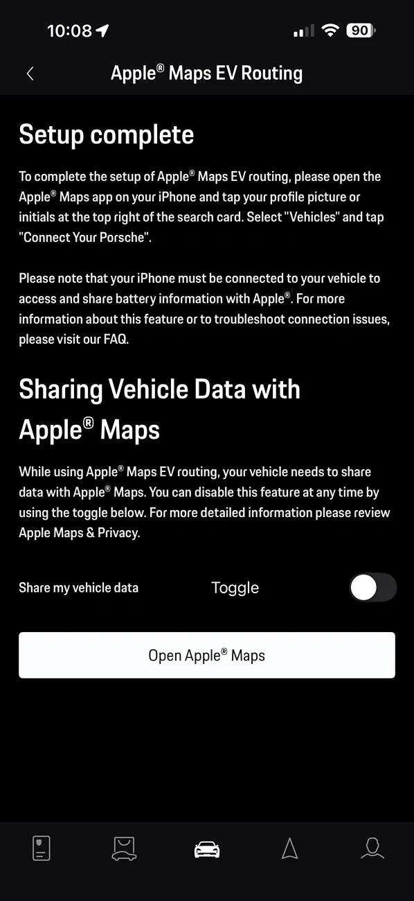 Porsche Taycan Apple Map EV Routing not getting enabled IMG_9300