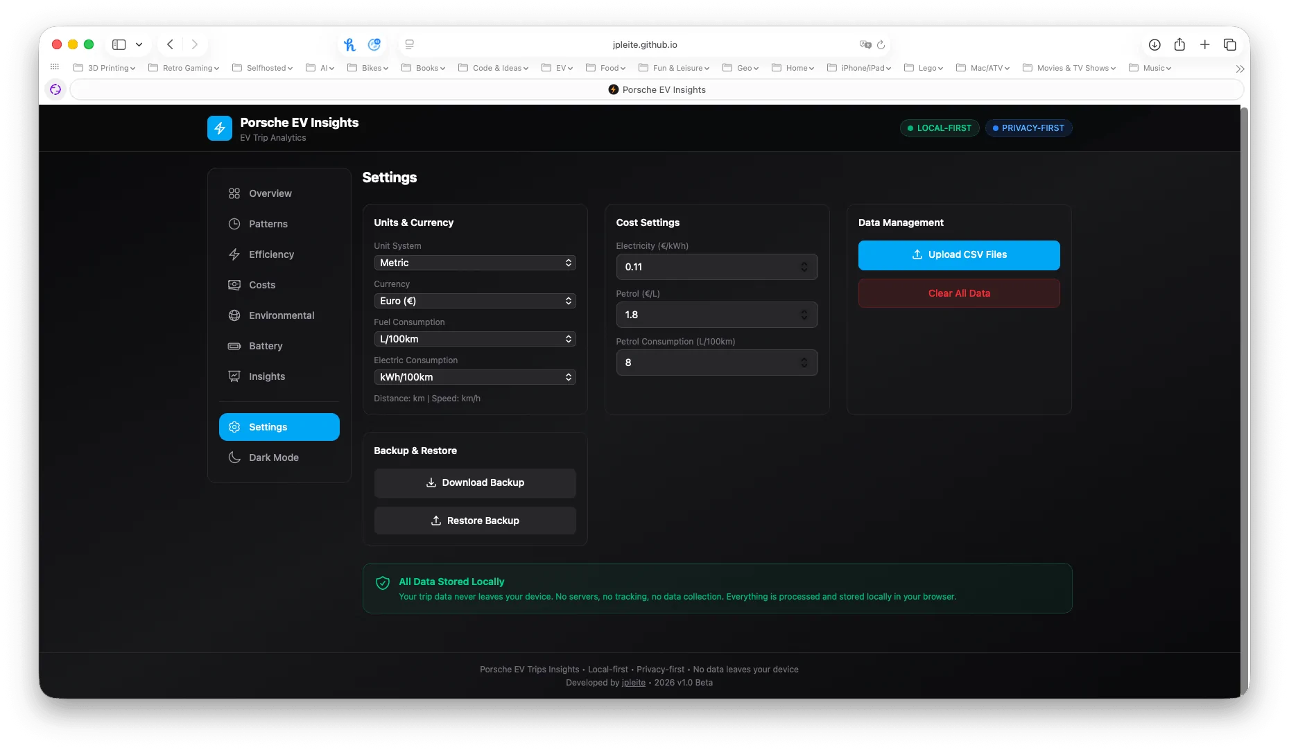Porsche Taycan Porsche EV Insights v2.0 - Now with Live Vehicle Data settings