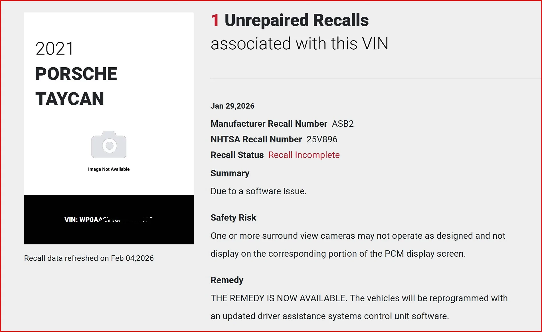 Porsche Taycan Rear Camera recall TaycanRecall