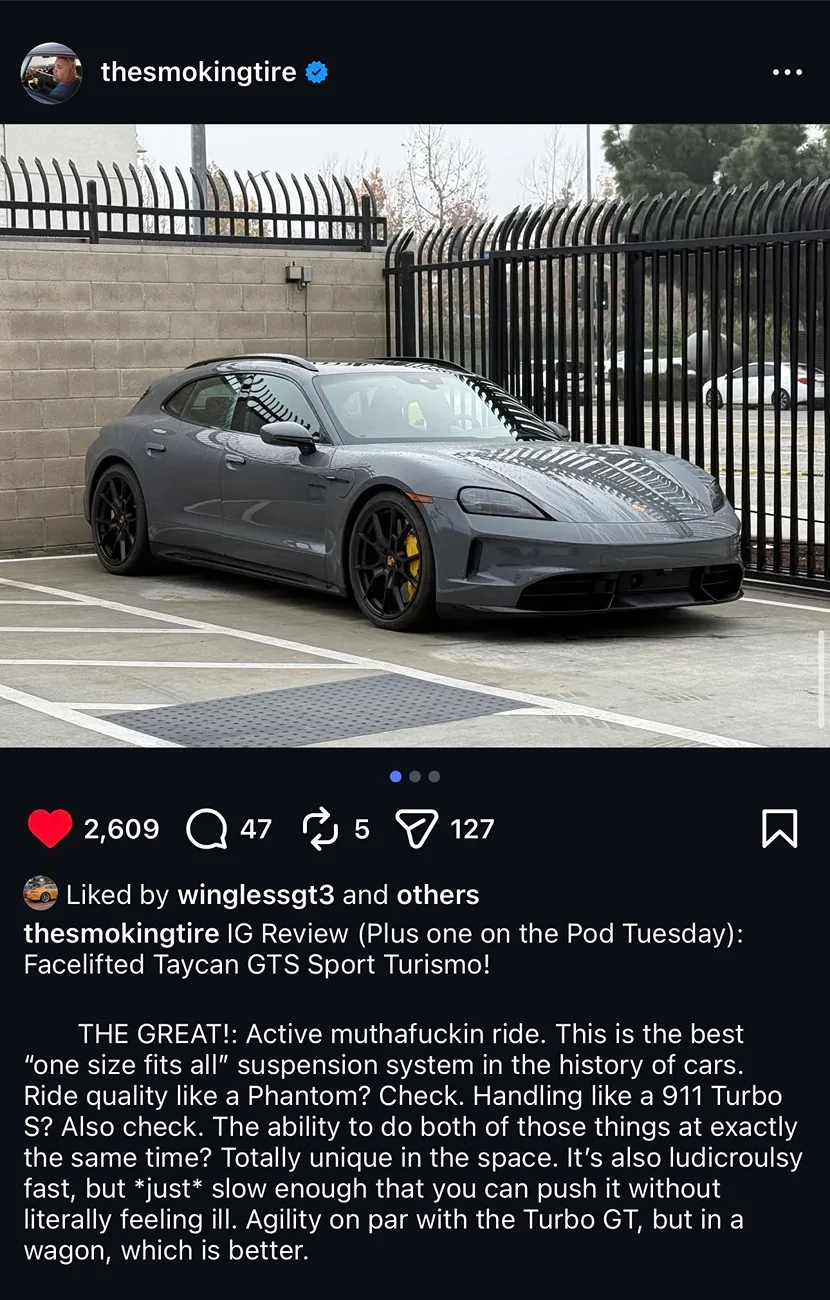Porsche Taycan GTS Ride Quality with or without Active Ride IMG_3069