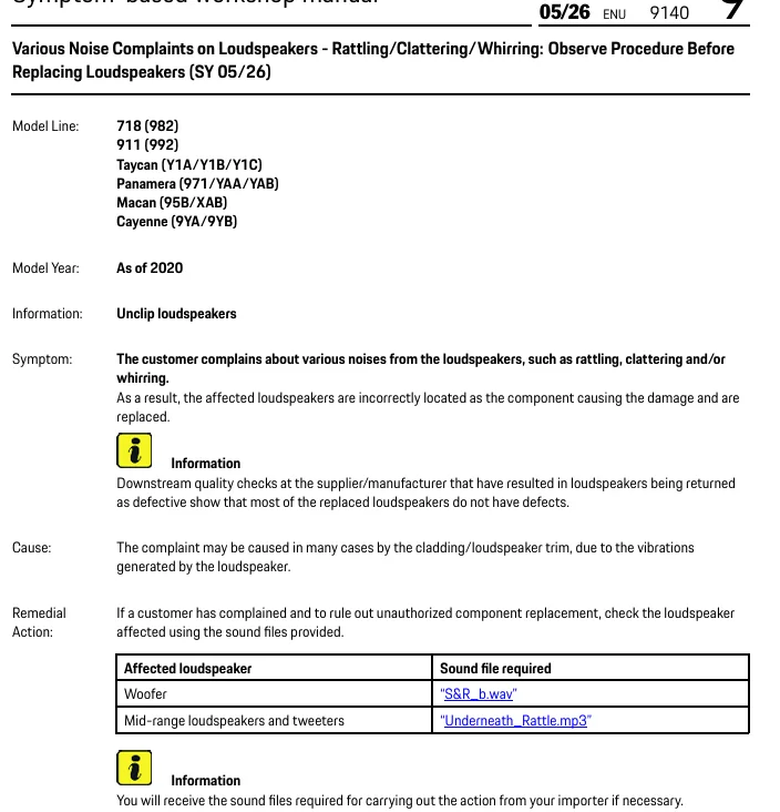 Porsche Taycan TSB: Noise Complaints on Loudspeakers - Rattling/Clattering/Whirring - Feb. 19, 2026 1772554482078-ic