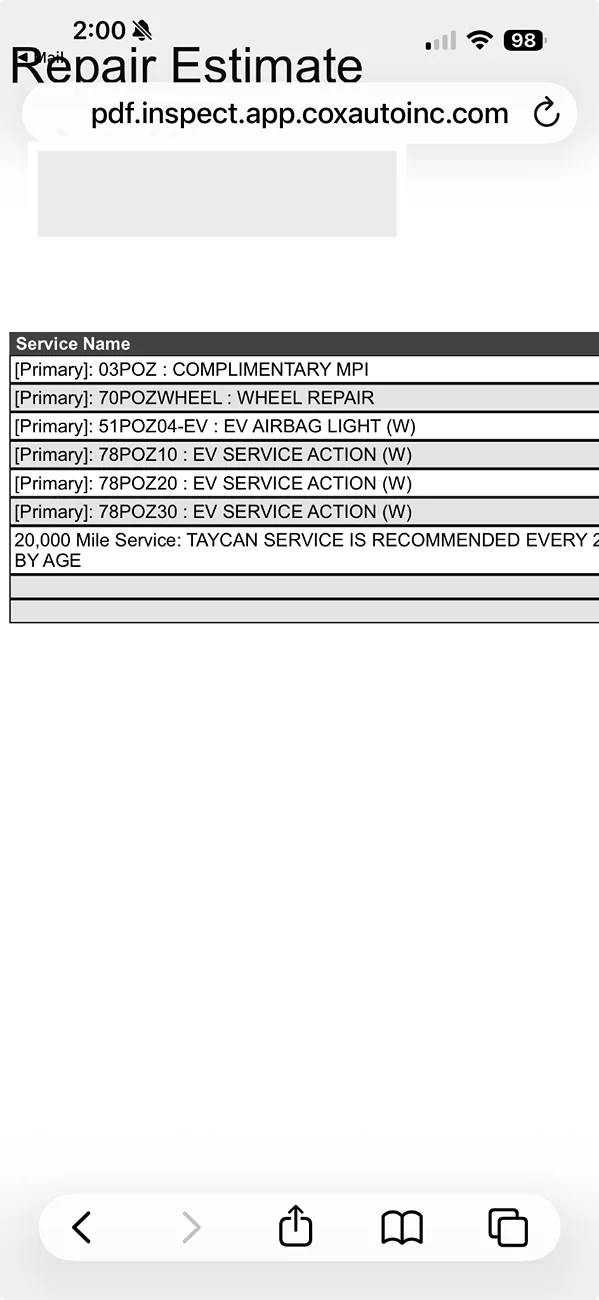 Porsche Taycan Service update - Details provided / more information provided by Porsche / Corrected. repair