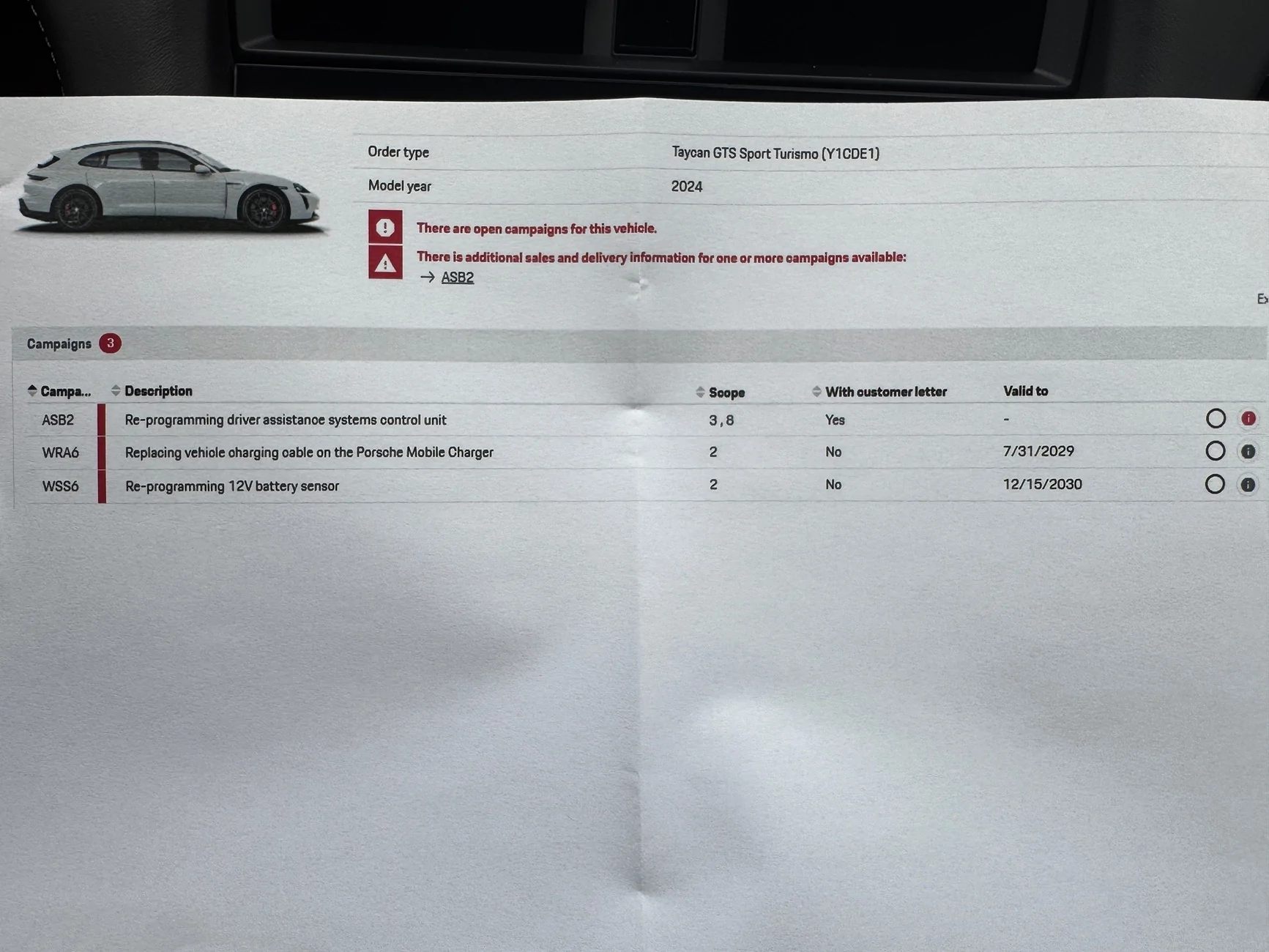 Porsche Taycan Service update - Details provided / more information provided by Porsche / Corrected. IMG_4030