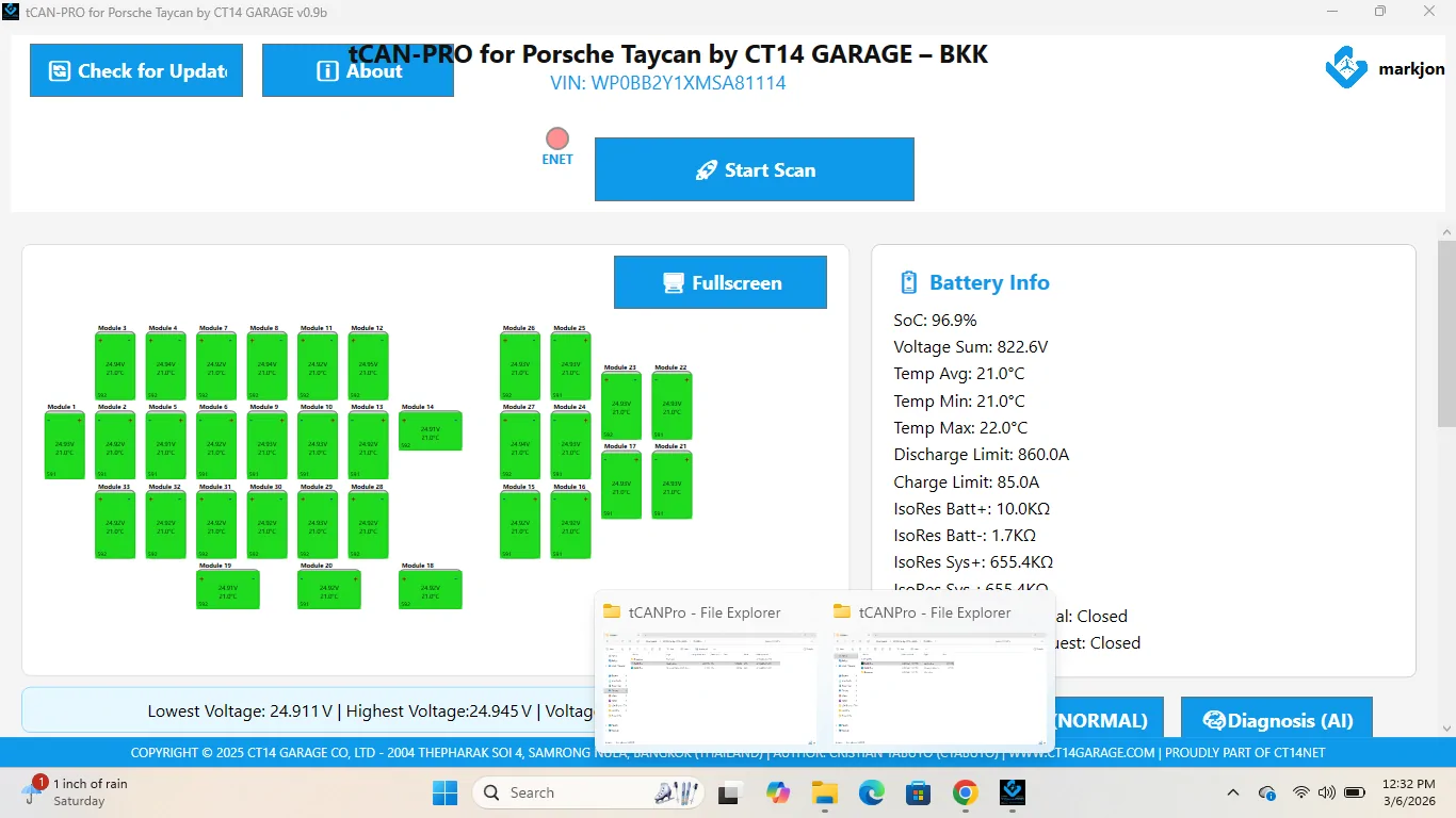 Porsche Taycan [FREE] tCAN-Pro - TAYCAN BATTERY DIAGNOSIS FOR THE COMMUNITY Screenshot 2026-03-06 123309
