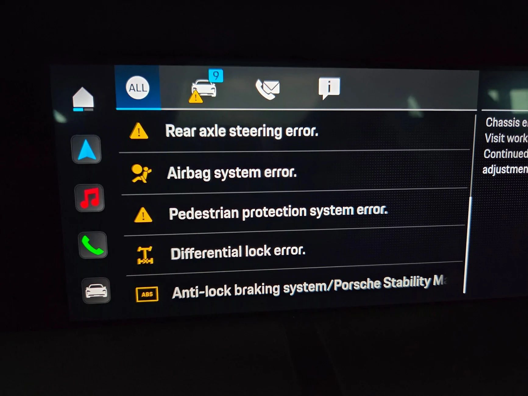 Porsche Taycan 9 systems errors at once 20260309_081527
