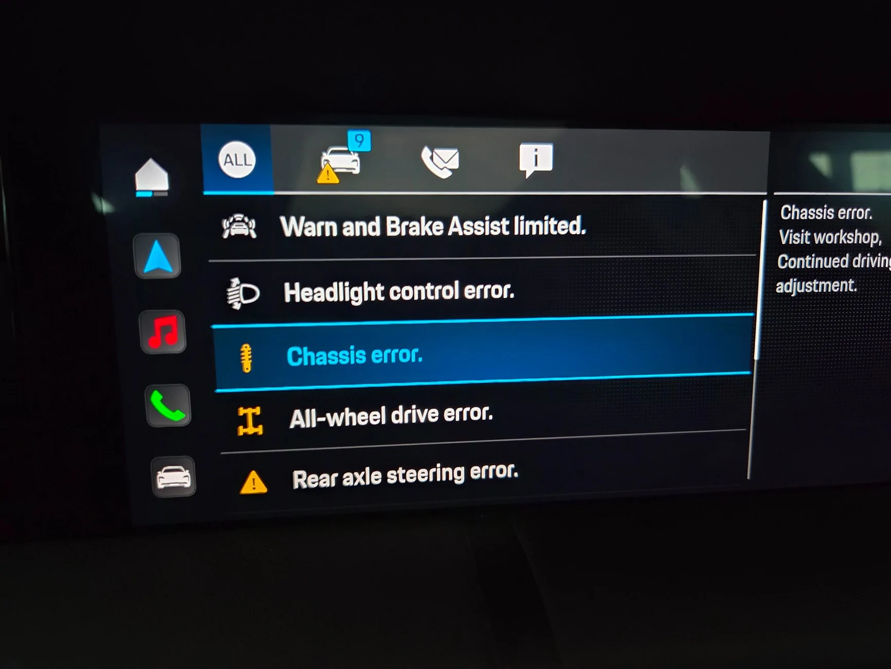 Porsche Taycan 9 systems errors at once 20260309_081521