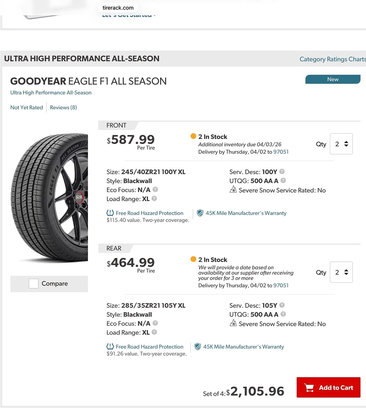 Porsche Taycan Finally: 21” All Season Tires For Aero Design Wheels -- Goodyear Eagle F1 All Season IMG_2901