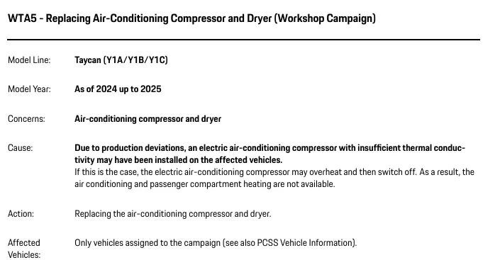 Porsche Taycan TSB: WTA5 - Replacing Air-Conditioning Compressor and Dryer - March 17, 2026 1775569428159-v4