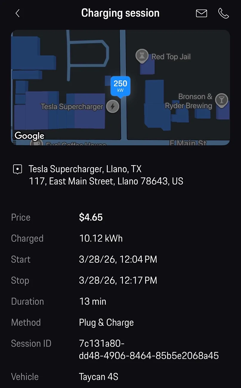 Porsche Taycan Successfull Tesla Supercharger Plug and Charge IMG_9992