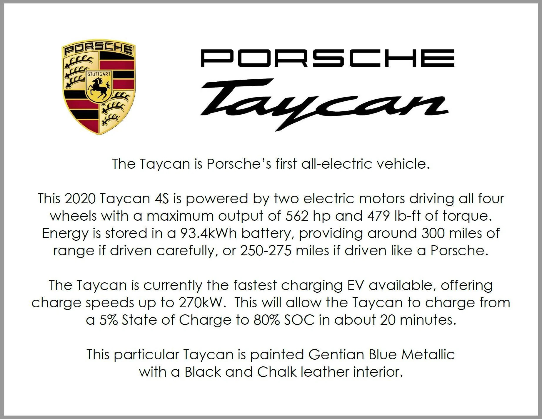 Porsche Taycan Taycan Show Sign 1603853503064