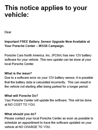 Porsche Taycan TSB: Re-Programming 12V Battery Sensor WSS6 - Taycan doesn't start after being parked for long period - Jan. 12, 2026 1777487743934-lc