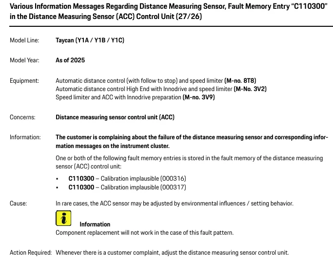 Porsche Taycan TSB: Messages Regarding Distance Measuring Sensor MY 2025+ - April 3, 2026 1778153839475-zx