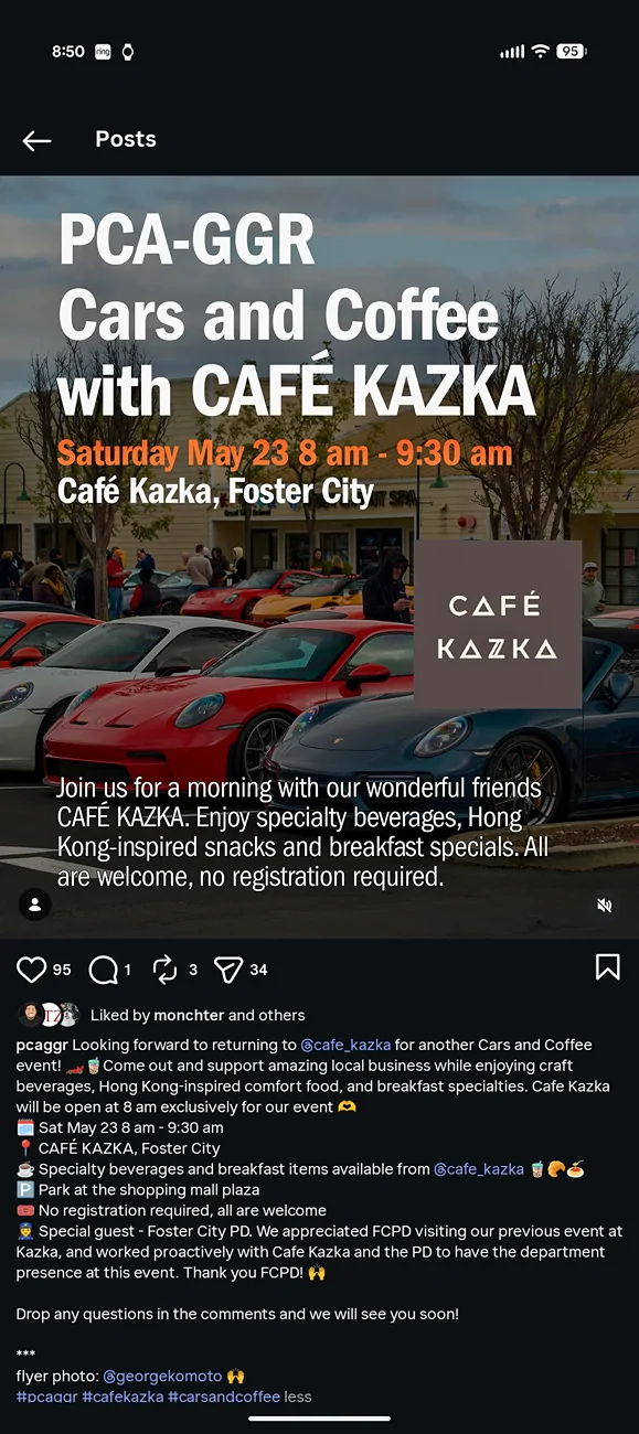 Porsche Taycan Is there any Taycan morning drive event in Bay Area CA? Screenshot_20260517-085019