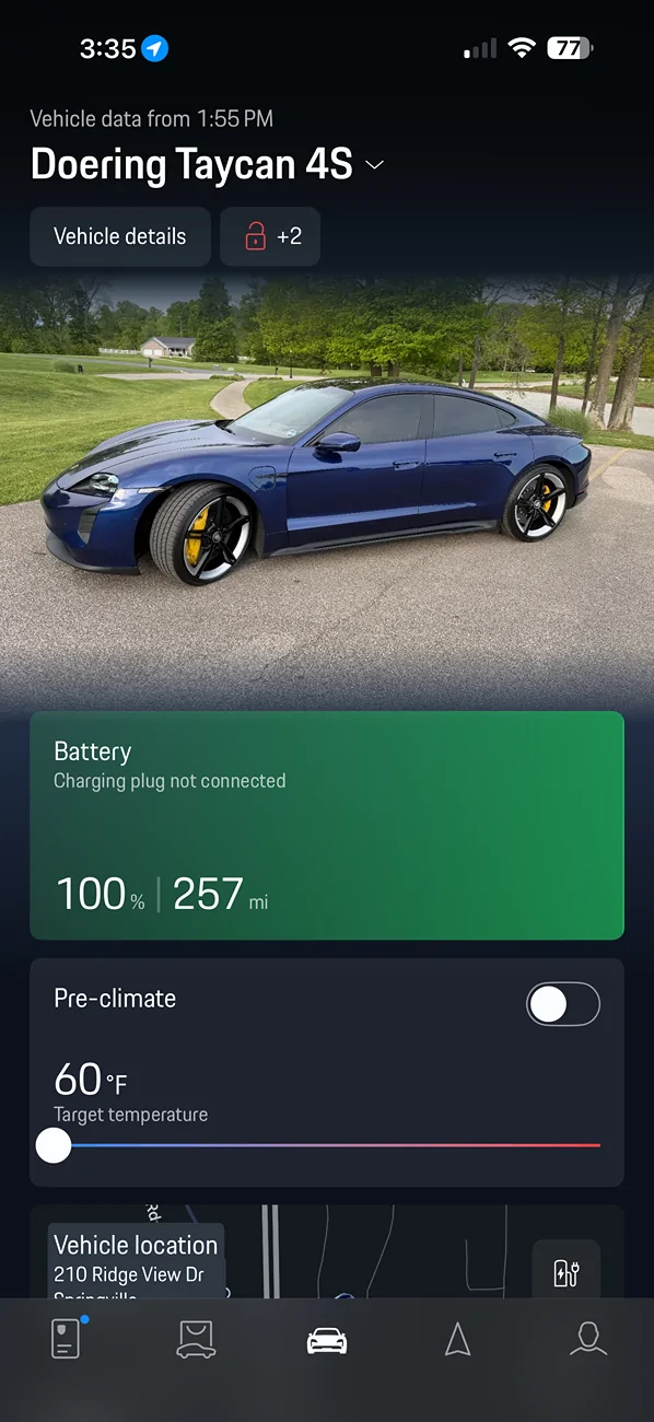 Porsche Taycan 271 miles!  100% charged. What’s your range shown? IMG_0438