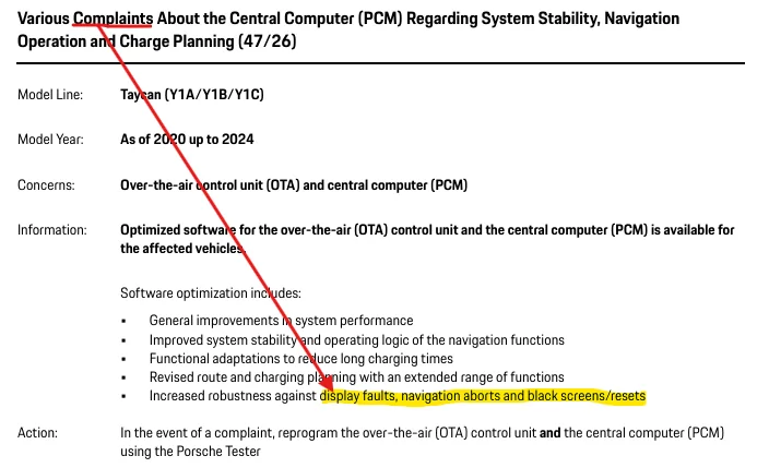 Porsche Taycan TSB:  Complaints [AKA 'Navi Hangs'] About System Stability, Navigation Operation and Charge Planning in the PCM [software v. 3892] - May 26, 2026 1780750042780-v5