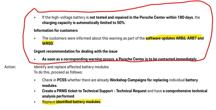 Porsche Taycan TSB: Yellow Warning "Vehicle Electrical System Faulty" With HV Fault Entry "Cell ModuleX, Ageing Detected" - May 27, 2026 1780751395356-sa