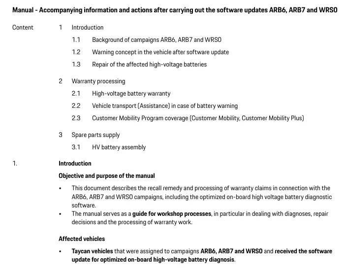 Porsche Taycan TSB: Yellow Warning "Vehicle Electrical System Faulty" With HV Fault Entry "Cell ModuleX, Ageing Detected" - May 27, 2026 1780751699220-0o