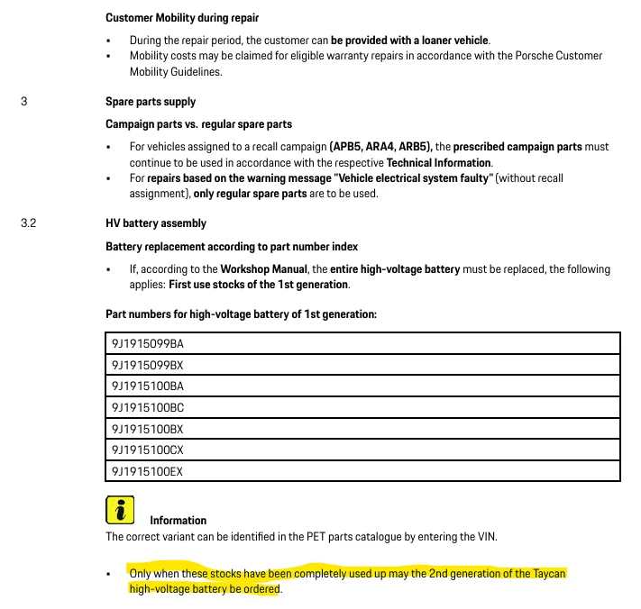 Porsche Taycan TSB: Yellow Warning "Vehicle Electrical System Faulty" With HV Fault Entry "Cell ModuleX, Ageing Detected" - May 27, 2026 1780752243962-y2