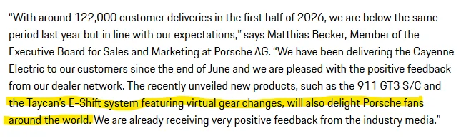 Porsche Taycan 2026 first half deliveries: Porsche AG & PCNA 1783788838593-z2