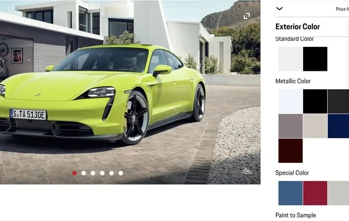 PTS colors can now be visualized in Taycan configurator