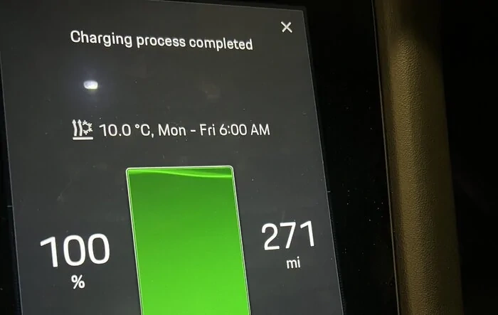 271 miles!  100% charged. What’s your range shown?