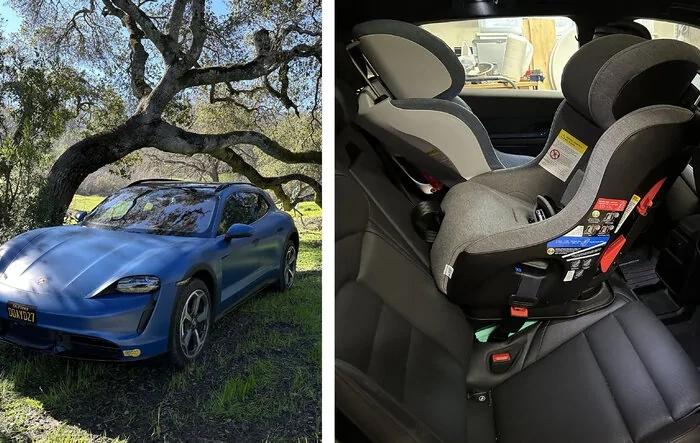 Ways we enjoy our Taycan Cross Turismo: Kid seats in the back, and off-roading