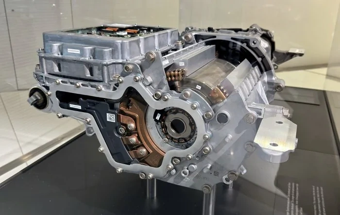 Cutaway of Taycan rear motor at Porsche Museum