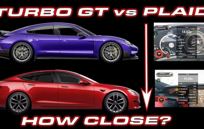 Dragy acceleration results: 2025 Taycan Turbo GT vs Model S Plaid
