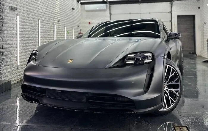 Taycan CT 4 Volcano Grey gets wrapped in matte anti-gravel film + spacers